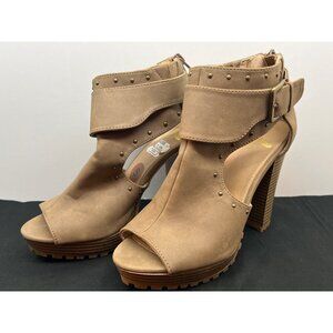 Womens Peep Toe Studded High Heel Sandals Size 8M Brown Ankle Booties With Back